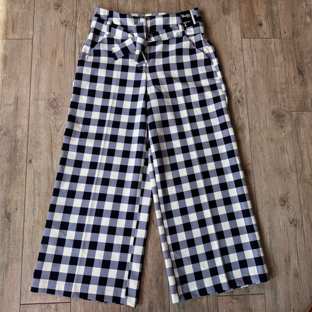 NY&C 7th Avenue Madie Crop Pant Size 8 Tall Blue Gingham Plaid Wide Leg NWT